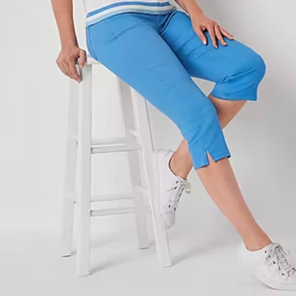Liz Claiborne Sara Crop Pants Size 4 Signature Blue Mid Rise Slimming Stretch - Picture 2 of 11